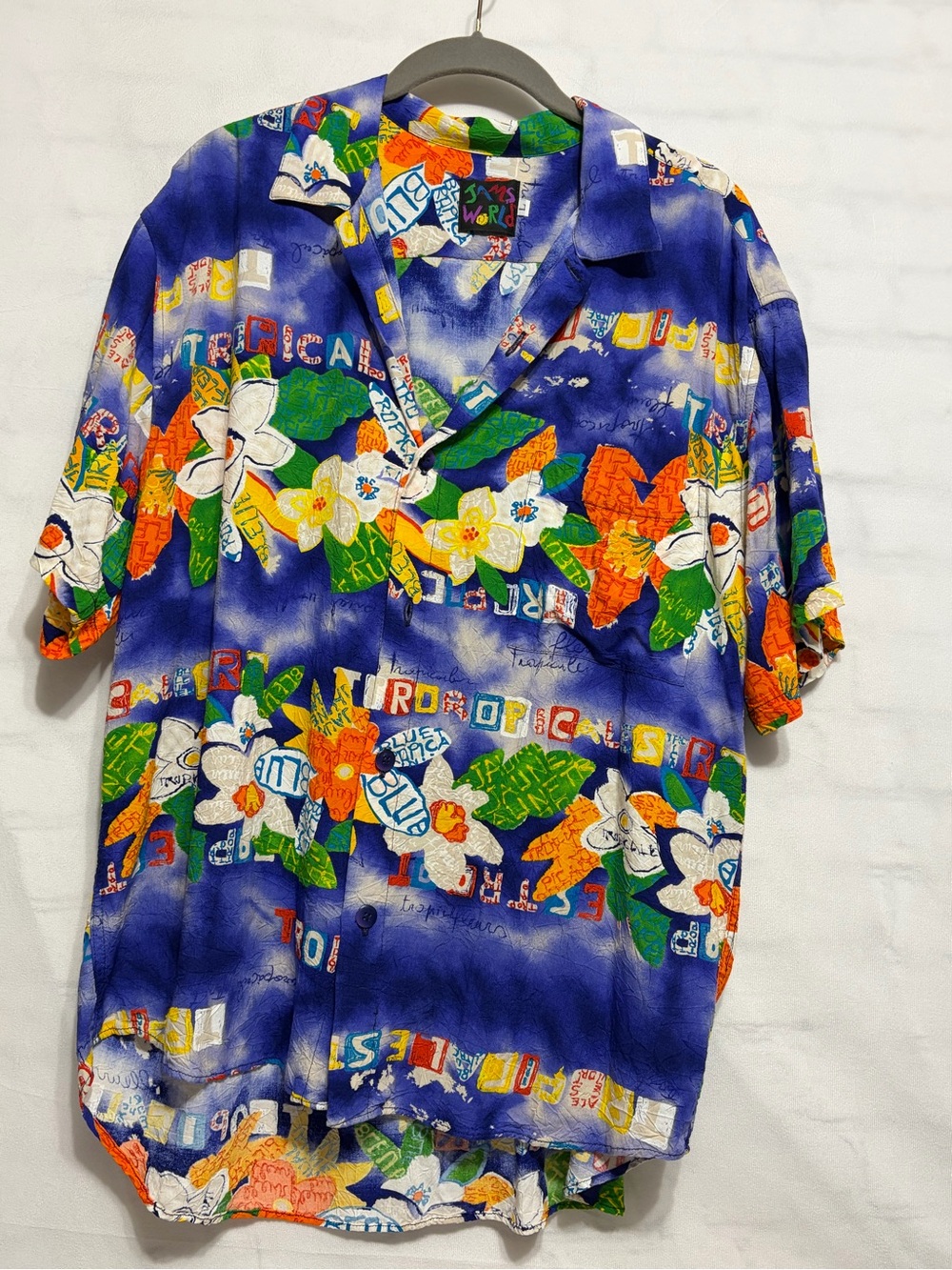 Jams World Blue Floral Tropical Button-Down Shirt RARE,Vintage